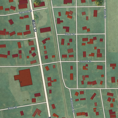 Close-up of the map of Plainfield, Iowa print showing street and building detail