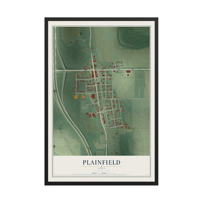 Map of Plainfield, Iowa, 12 x 18 inch print in a black wood frame