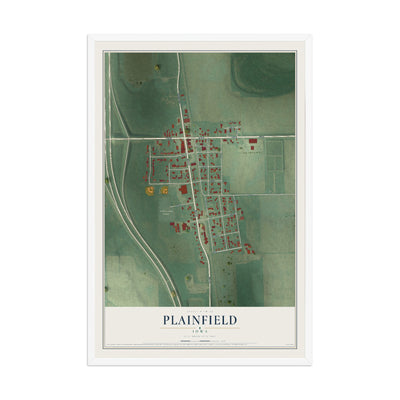 Map of Plainfield, Iowa, 12 x 18 inch print in a white wood frame
