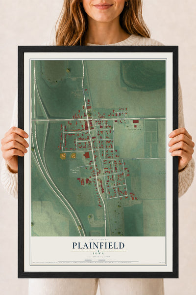 Map of Plainfield, Iowa, 18 x 24 inch print in a black wood frame