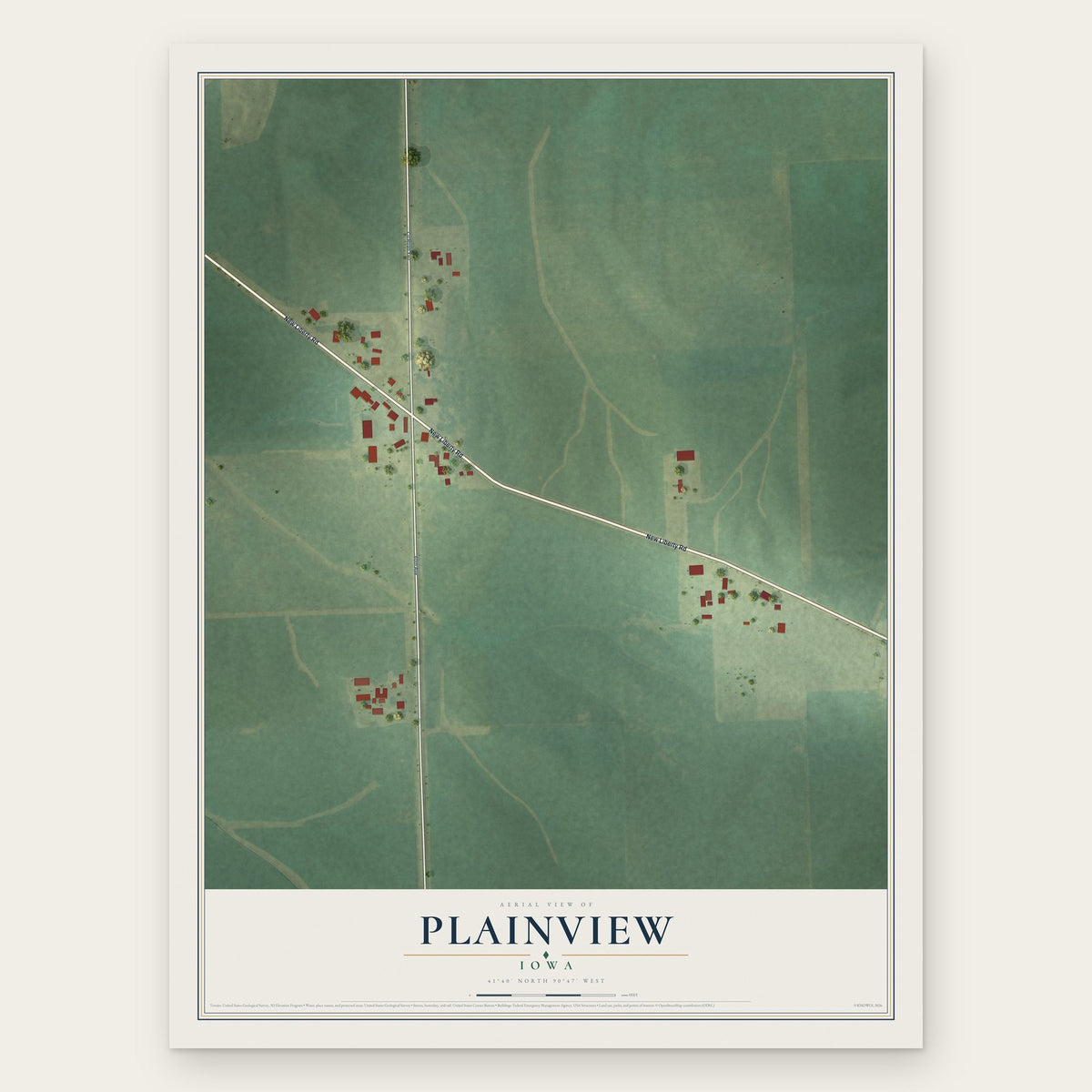 Plainview, Iowa map print, the full design
