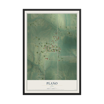 Map of Plano, Iowa, 12 x 18 inch print in a black wood frame