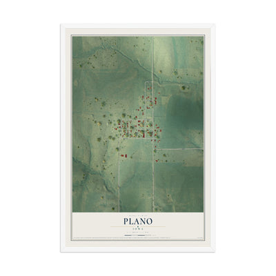 Map of Plano, Iowa, 12 x 18 inch print in a white wood frame