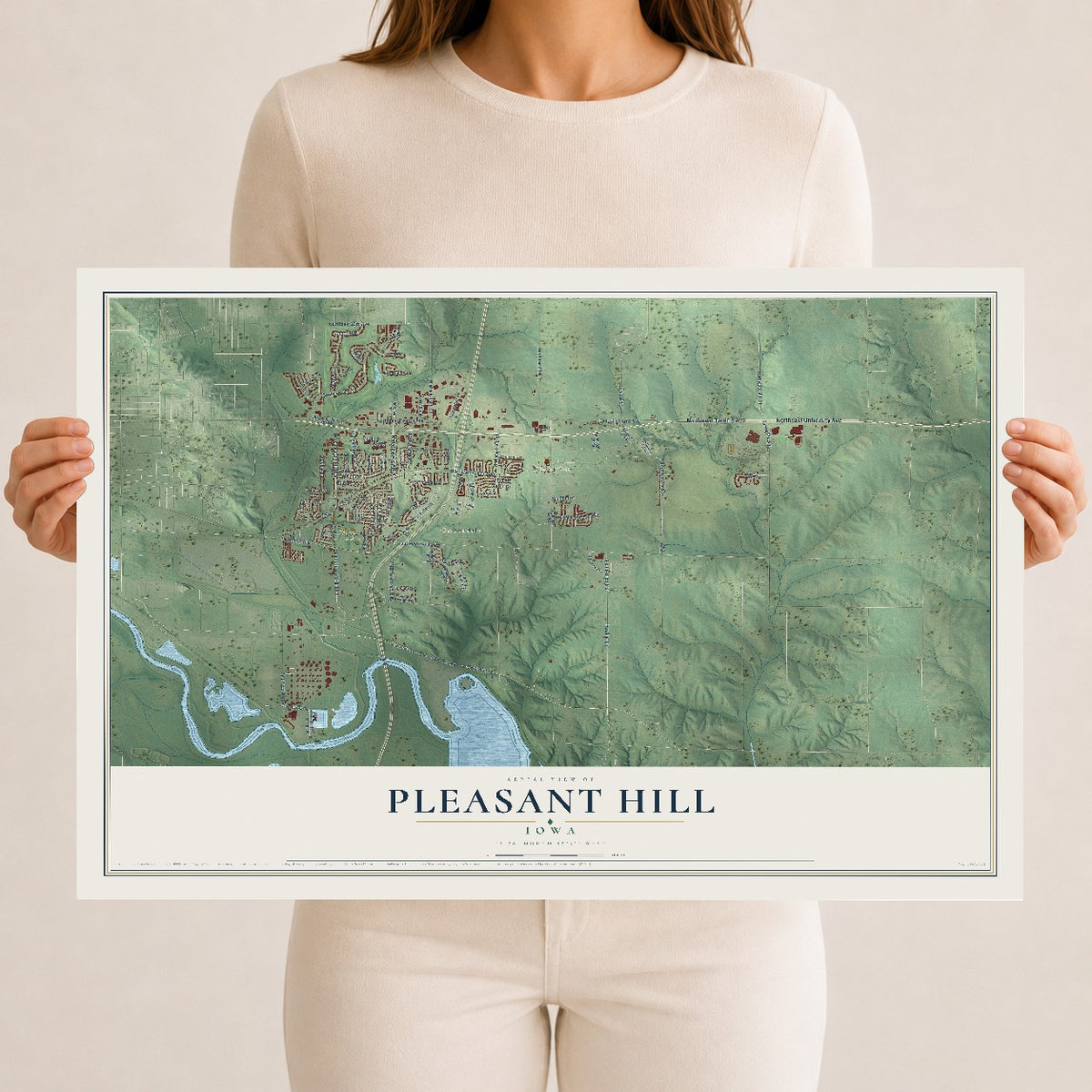 Map of Pleasant Hill, Iowa, 12 x 18 inch unframed archival matte print