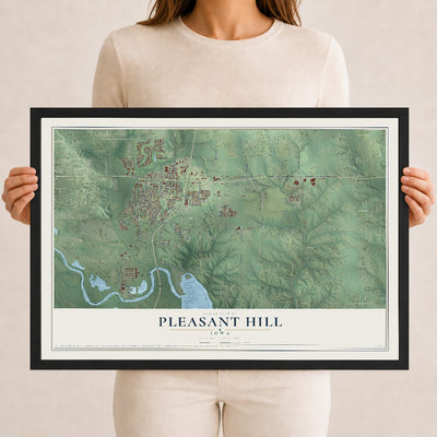 Map of Pleasant Hill, Iowa, 12 x 18 inch print in a black wood frame
