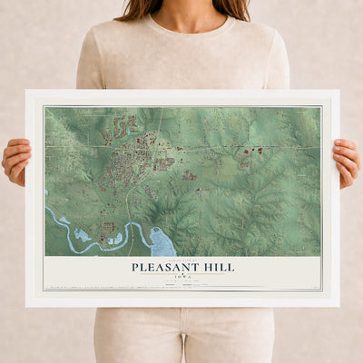 Map of Pleasant Hill, Iowa, 12 x 18 inch print in a white wood frame