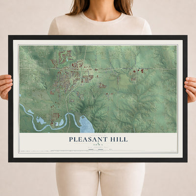Map of Pleasant Hill, Iowa, 18 x 24 inch print in a black wood frame