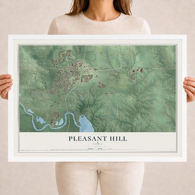 Map of Pleasant Hill, Iowa, 18 x 24 inch print in a white wood frame