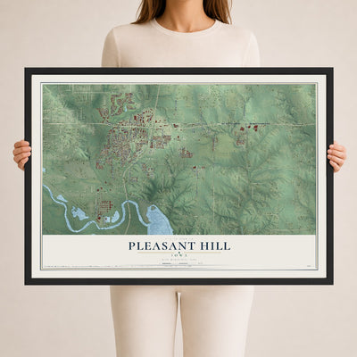Map of Pleasant Hill, Iowa, 24 x 36 inch print in a black wood frame