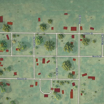 Close-up of the map of Pleasant Plain, Iowa print showing street and building detail
