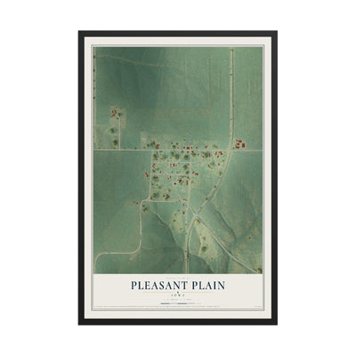 Map of Pleasant Plain, Iowa, 12 x 18 inch print in a black wood frame