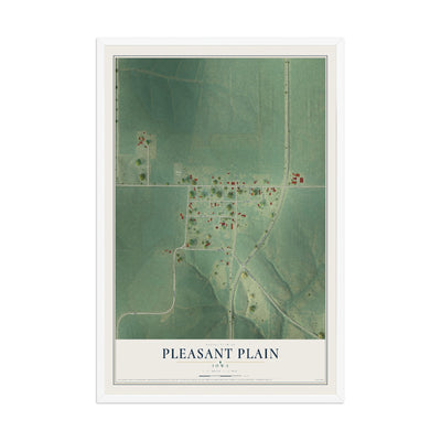 Map of Pleasant Plain, Iowa, 12 x 18 inch print in a white wood frame