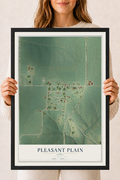 Map of Pleasant Plain, Iowa, 18 x 24 inch print in a black wood frame