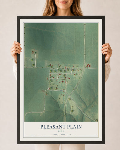 Map of Pleasant Plain, Iowa, 24 x 36 inch print in a black wood frame