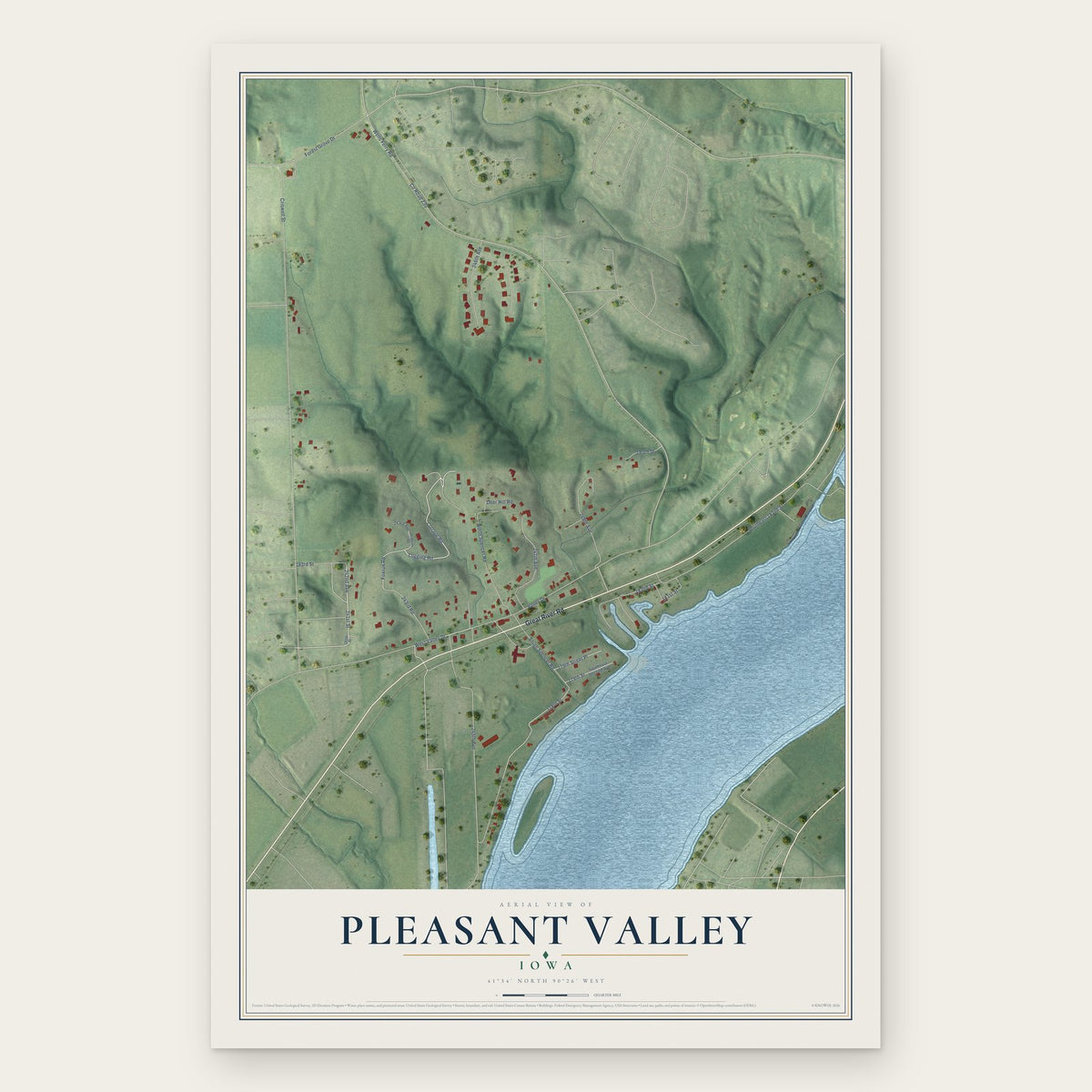 Pleasant Valley, Iowa map print, the full design