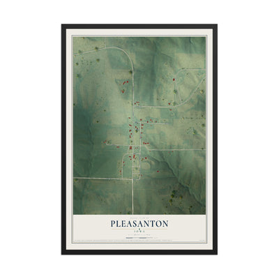Map of Pleasanton, Iowa, 12 x 18 inch print in a black wood frame