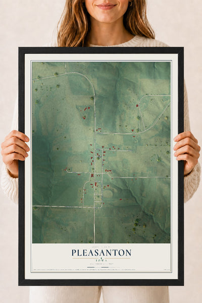 Map of Pleasanton, Iowa, 18 x 24 inch print in a black wood frame