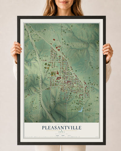 Map of Pleasantville, Iowa, 24 x 36 inch print in a black wood frame
