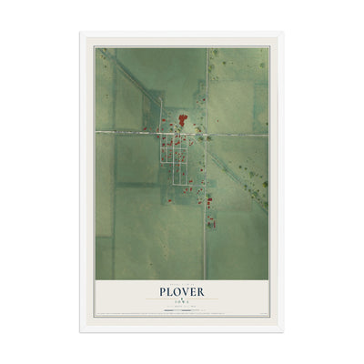 Map of Plover, Iowa, 12 x 18 inch print in a white wood frame