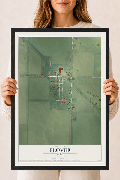 Map of Plover, Iowa, 18 x 24 inch print in a black wood frame