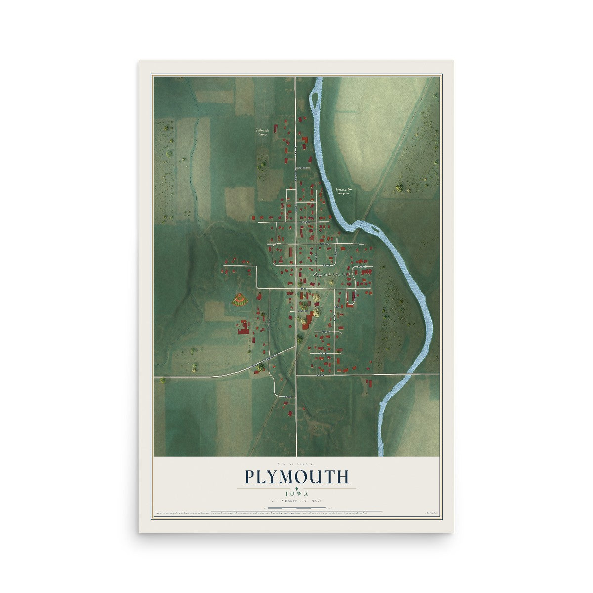 Map of Plymouth, Iowa, 12 x 18 inch unframed archival matte print