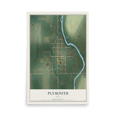Map of Plymouth, Iowa, 12 x 18 inch unframed archival matte print