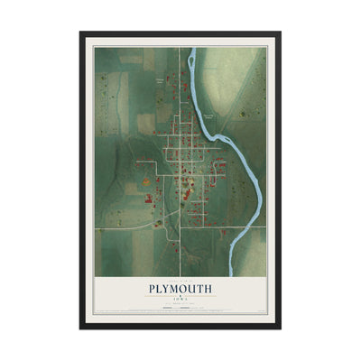 Map of Plymouth, Iowa, 12 x 18 inch print in a black wood frame