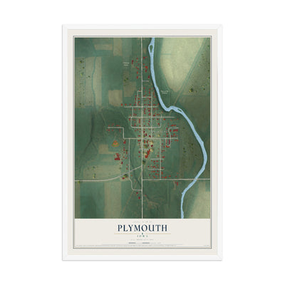 Map of Plymouth, Iowa, 12 x 18 inch print in a white wood frame