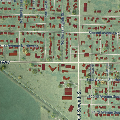 Second close-up of the map of Pocahontas, Iowa print showing more streets and buildings