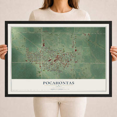 Map of Pocahontas, Iowa, 18 x 24 inch print in a black wood frame
