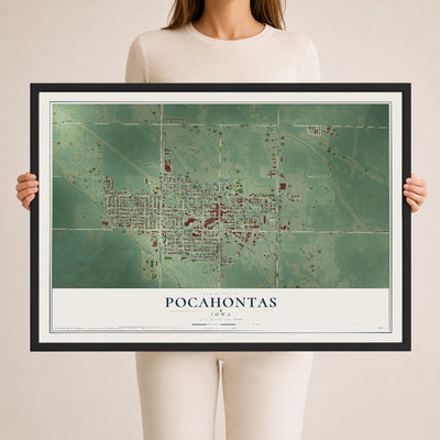 Map of Pocahontas, Iowa, 24 x 36 inch print in a black wood frame