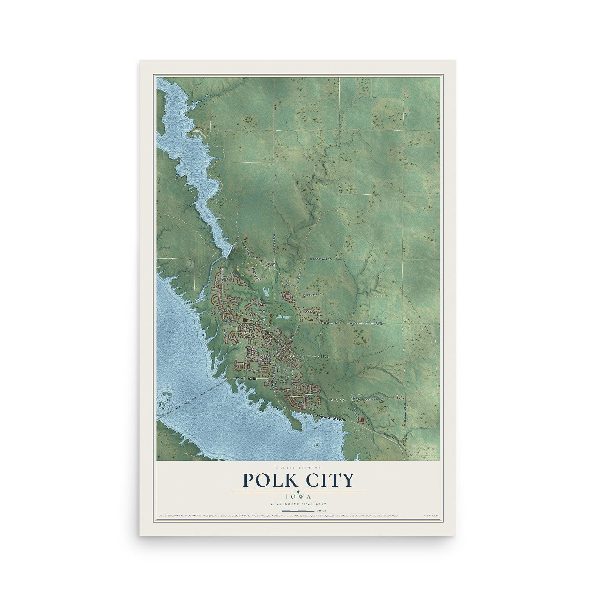Map of Polk City, Iowa, 12 x 18 inch unframed archival matte print