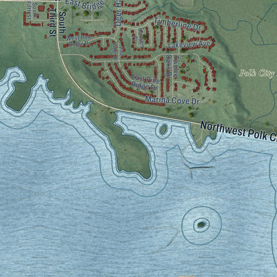 Second close-up of the map of Polk City, Iowa print showing more streets and buildings