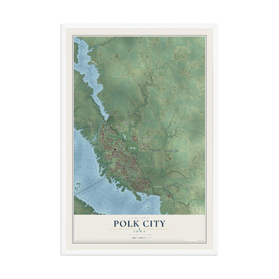 Map of Polk City, Iowa, 12 x 18 inch print in a white wood frame