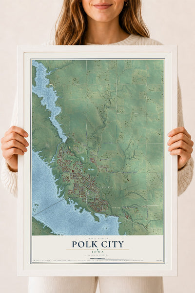 Map of Polk City, Iowa, 18 x 24 inch print in a white wood frame
