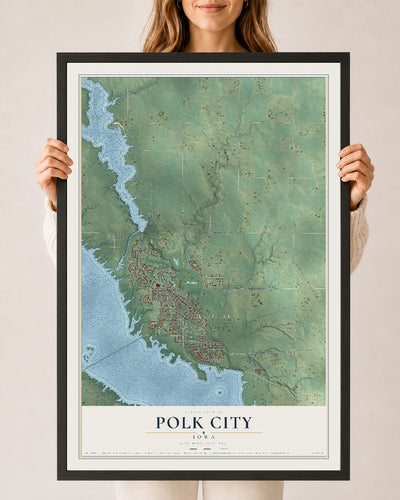 Map of Polk City, Iowa, 24 x 36 inch print in a black wood frame