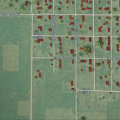 Second close-up of the map of Pomeroy, Iowa print showing more streets and buildings