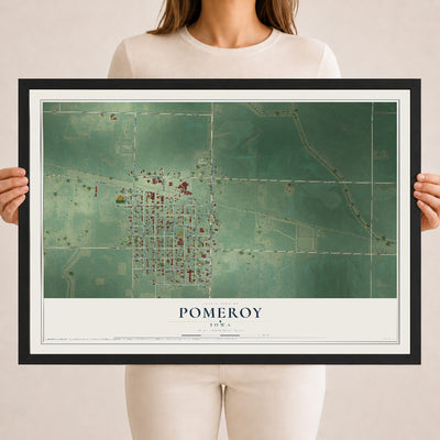 Map of Pomeroy, Iowa, 18 x 24 inch print in a black wood frame