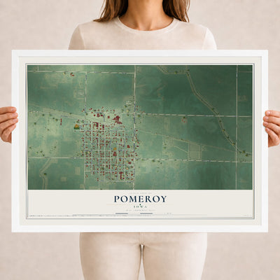 Map of Pomeroy, Iowa, 18 x 24 inch print in a white wood frame