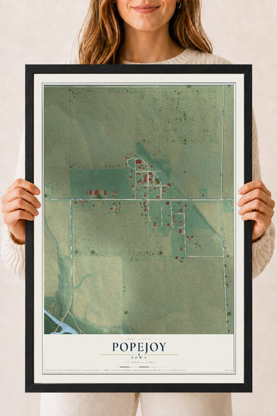 Map of Popejoy, Iowa, 18 x 24 inch print in a black wood frame