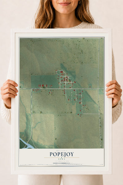 Map of Popejoy, Iowa, 18 x 24 inch print in a white wood frame