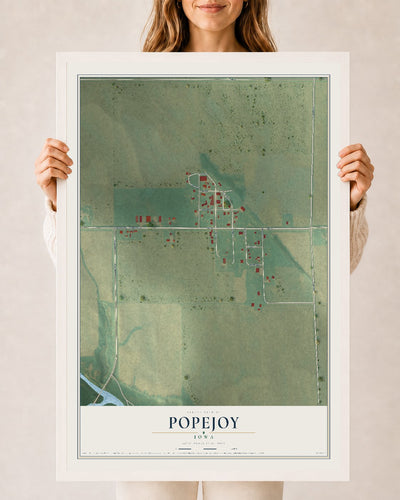 Map of Popejoy, Iowa, 24 x 36 inch print in a white wood frame
