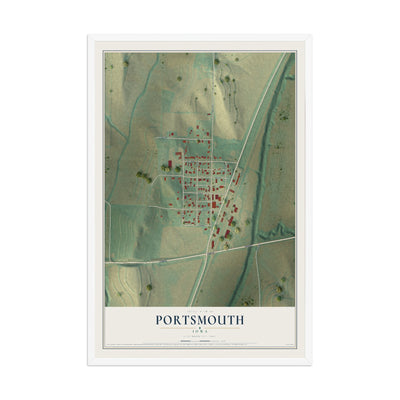 Map of Portsmouth, Iowa, 12 x 18 inch print in a white wood frame