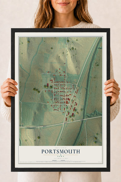 Map of Portsmouth, Iowa, 18 x 24 inch print in a black wood frame