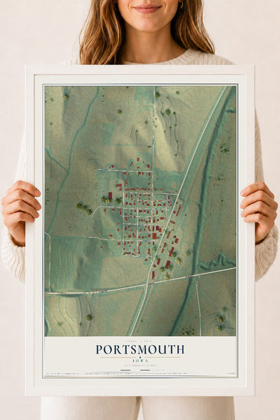 Map of Portsmouth, Iowa, 18 x 24 inch print in a white wood frame