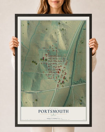 Map of Portsmouth, Iowa, 24 x 36 inch print in a black wood frame