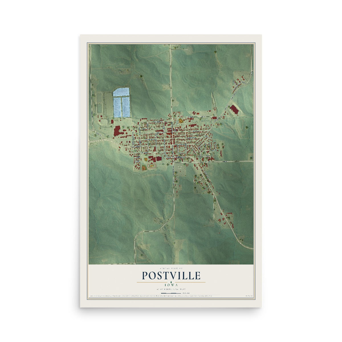 Map of Postville, Iowa, 12 x 18 inch unframed archival matte print