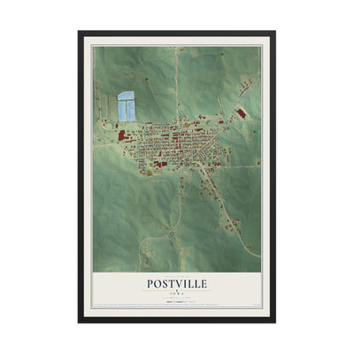 Map of Postville, Iowa, 12 x 18 inch print in a black wood frame