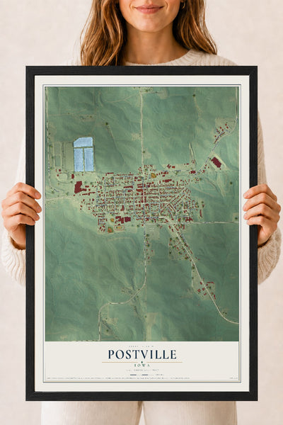 Map of Postville, Iowa, 18 x 24 inch print in a black wood frame