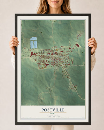 Map of Postville, Iowa, 24 x 36 inch print in a black wood frame